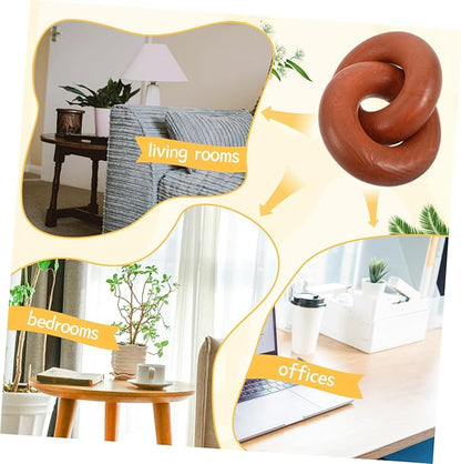 Healifty Wooden Chain Link Decor Hand-Carved Natural Wood Rings Rustic Coffee Table Centerpiece for Home Decor Boho Style Accessory for Living Room
