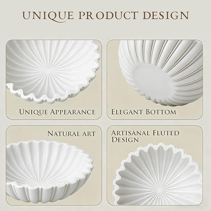 White Decorative Bowl Modern Home Decor - 10.6" Large Resin & Sandstone Centerpiece Bowl for Entryway Table, Coffee Table, Kitchen Counter or Serving Fruit, Keys, Candy