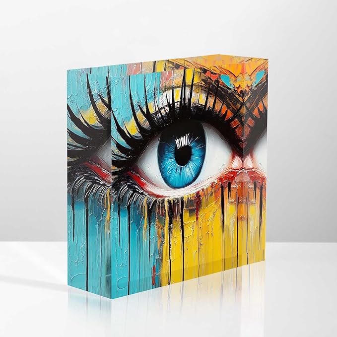 Decorative for Home Decor Paint Abstract Texture,Watercolor Eyes Acrylic Desk Decor 4x4 Tabletop Wall Sign - Presents for the Friends - Housewarming Presents