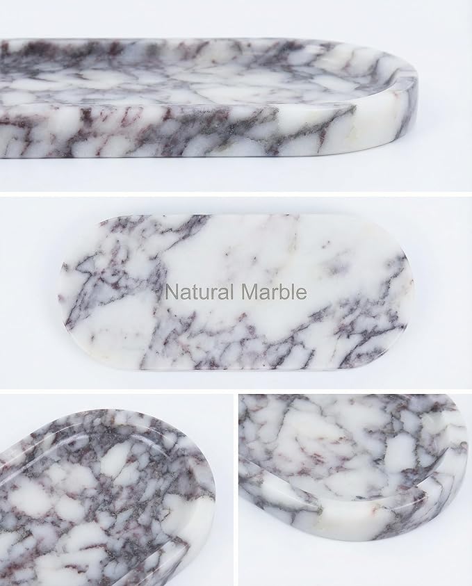 OOBOOB Natural Calacatta Viola Violet Marble Tray, Oval Perfume Tray, Bathroom Organizer for Vanity, Kitchen & Living Room, Perfect for Home Decor Lovers