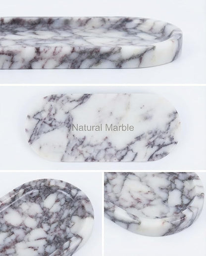 OOBOOB Natural Calacatta Viola Violet Marble Tray, Oval Perfume Tray, Bathroom Organizer for Vanity, Kitchen & Living Room, Perfect for Home Decor Lovers