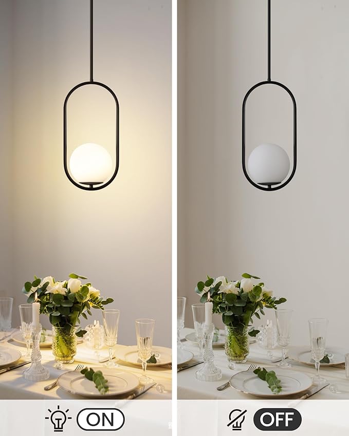 Yunnix 1-Light Modern Black Globe Pendant Lights Kitchen Island | Milk Glass Hanging Lamp for Kitchen Island, Dining Room, Bedroom, Living Room (Bulb Not Included)