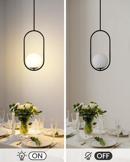 Yunnix 1-Light Modern Black Globe Pendant Lights Kitchen Island | Milk Glass Hanging Lamp for Kitchen Island, Dining Room, Bedroom, Living Room (Bulb Not Included)