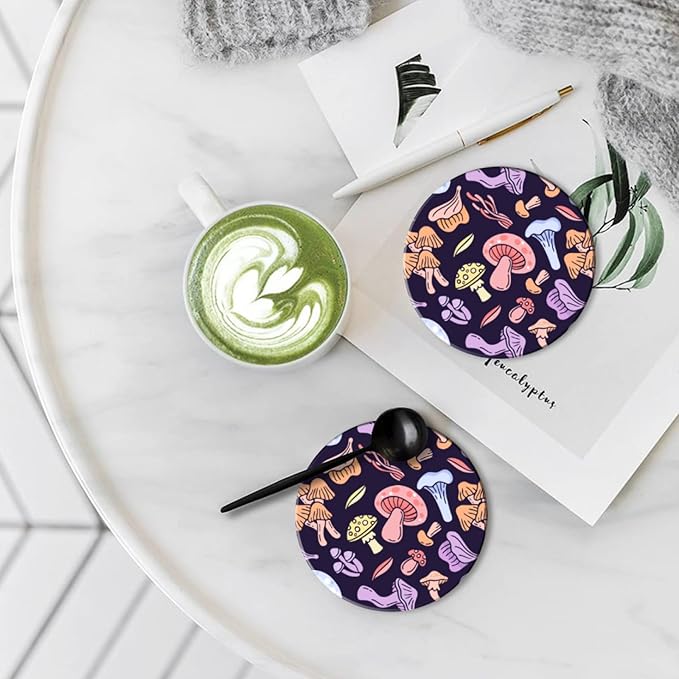 Coasters Set of 6 Ceramic Drink Coaster with Cork Base Modern Style Coasters for Mugs and Cups Office Kitchen 4 in