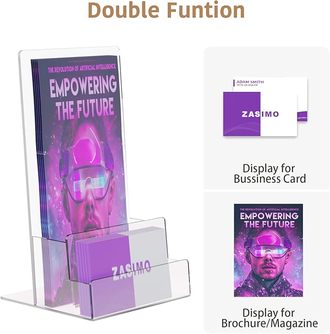 Acrylic Brochure Holder with Business Card Holder, 4"x 6", Clear Flyer Stands for Display, Ideal for Trade Show, Menu, Journals, Pamphlet, Magazine, Booklets, Literature,2-Pack