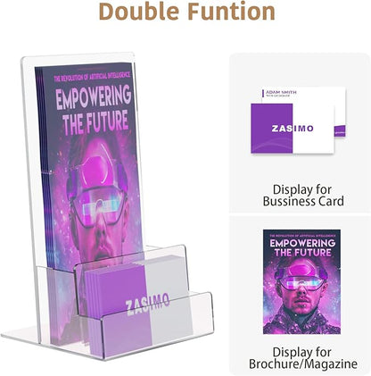 Acrylic Brochure Holder with Business Card Holder, 4"x 6", Clear Flyer Stands for Display, Ideal for Trade Show, Menu, Journals, Pamphlet, Magazine, Booklets, Literature,2-Pack