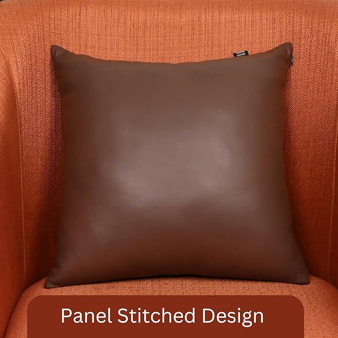 LL LEATHER LOVERS Lambskin Leather Pillow Cover, Hand Panel Stitched Leather Decorative Throw Pillow Covers for Couch Sofa Bed Living Room Garden (20x20 Inches, Dark Brown Pack of 1)