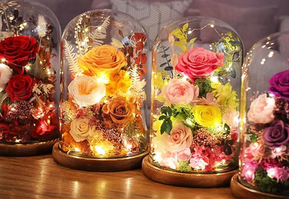 Flowers for Delivery Prime Preserved Flowers Rose in Glass Dome,Orange Rose Forever Flowers Birthday Gifts for Women Mom Grandma Friend Thanksgiving Gifts for Her,Home Decor