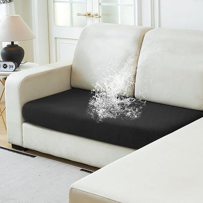 NAISI Waterproof Couch Cushion Covers Thick Velvet Fabric Washable Sofa Slipcovers 1 Piece Individual Sectional Couch Covers with Elastic Bottom(1 PC for 2-Seat Cushion or Loveseat,Black)