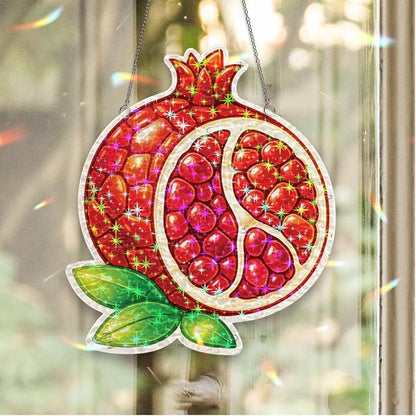 Ruby Pomegranate Fruit Acrylic Suncatcher, Window Hanging Sun Catcher Ornament, Crystal Prism Light Catcher Decor, Sunlight Window Decor, Aesthetic Home Decor Gift