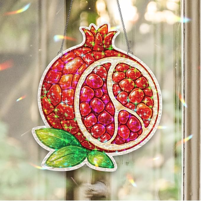 Ruby Pomegranate Fruit Acrylic Suncatcher, Window Hanging Sun Catcher Ornament, Crystal Prism Light Catcher Decor, Sunlight Window Decor, Aesthetic Home Decor Gift