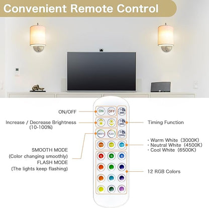 Rechargeable Battery Operated Wall Sconces Set of 2 Wireless Wall Lights with Remote Control 12 RGB Colors Magnetic Bulbs 5200mAh Battery Wireless Sconces for Bedroom Living Room (Silver)