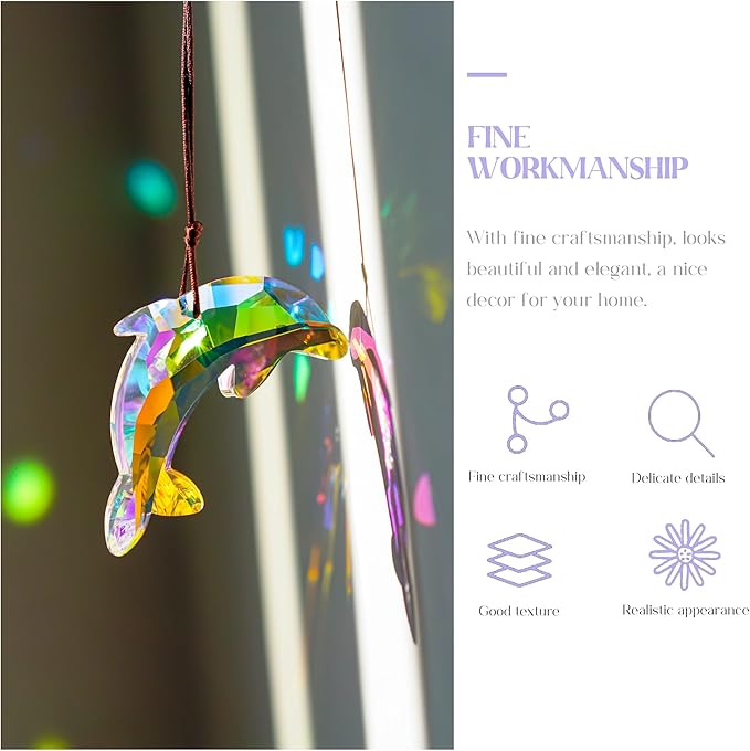 76mm/3in Lovely Crystal Dolphin Prism Sun Catchers,Window Crystal Prism Suncatcher,AB Coating Hanging Crystals for Indoor Outdoor Christmas Decor