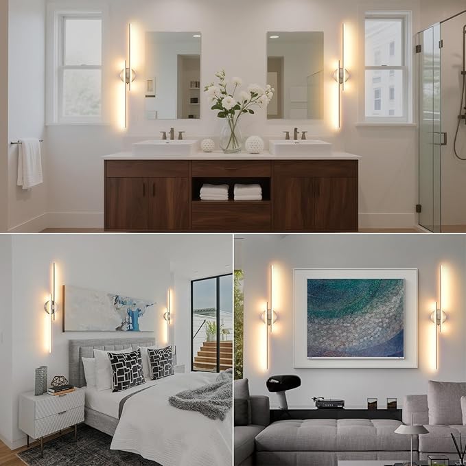 Battery Operated Wall Sconce set of 2, USB Rechargeable Wireless Sconces with Remote Control, LED Dimming Wall Lamp 3 Color/Timer/Memory, 31.4 Inch Brushed Nickel Wall Lights for Bedroom Living Room