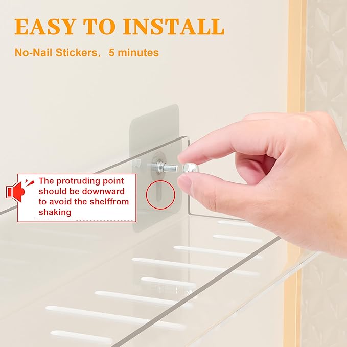 LAZYROSY 6 Pack Floating Shelves - Clear Acrylic/PET Wall Mounted Non-Drilling Storage Rack with Adhesive, Invisible Bathroom and Bedroom Shelves for Kitchen, Living Room, Clear Decoration