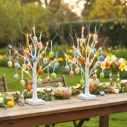 PEIDUO Easter Decorations, 24LT Easter Egg Tree for Home Decor, Lighted Tabletop Tree with 36 Multicolor Painted Eggs, Artificial Tree Decor for Spring Party Bedroom Classrooms (2PK)