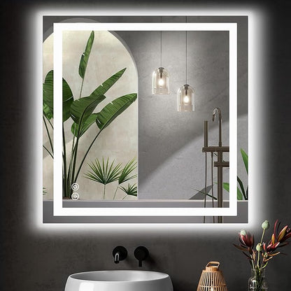 Sweetcrispy 36"x36" Smart Anti-Fog LED Bathroom Mirror with 3 Color Temperatures, Dimmable, Memory Function, Rectangle Modern Vanity Mirror