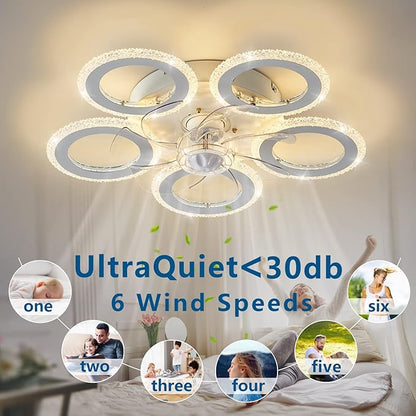 Modern Ceiling Fan with Light, 20" Personality Geometric Ceiling Fan with Lights and Remote, Ceiling Fan for Living Room Bedroom Kitchen