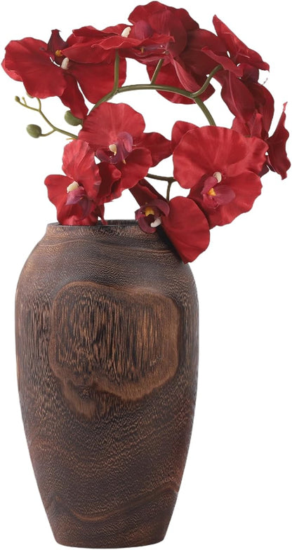 Handmade Eco-Friendly Wooden Vase Set - Natural Solid Paulownia Wood Vases for Home Decor, DIY Hand-Painted Design, Unbreakable Decorative Gift Set (7”, 10”, 12”) (Carbonized Jar Vase 6×10.6in)
