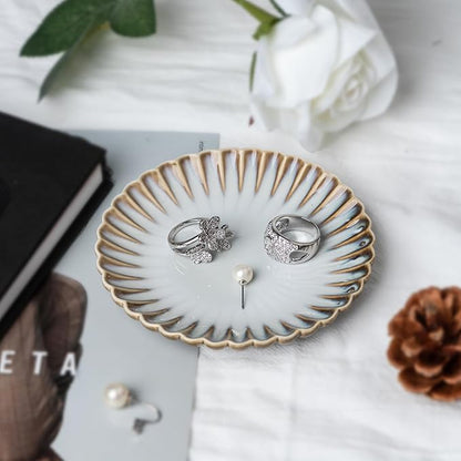 Ceramic Jewelry Dish, Decorative Tray for Rings Earrings Necklaces Bracelet Watch Keys, 4.50" Trinket Tray as Gifts for Women (Reactive Wave)