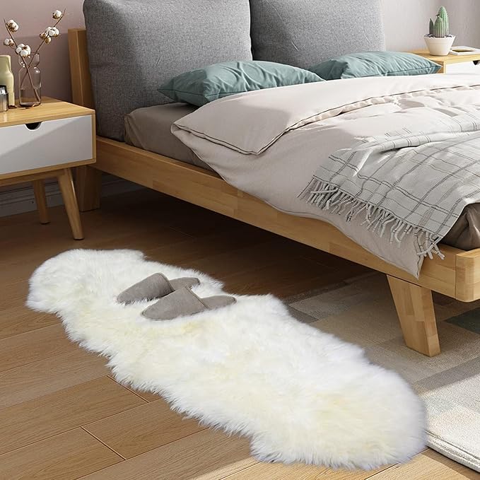 MH MYLUNE HOME Genuine Sheepskin Rug, New Zealand Luxury Sheepskin Carpet Natural, Real Sheepskin Seat/Chair Cover Soft, Sheepskin Runner for Bedroom/Living Room,2 X 6 Ivory White