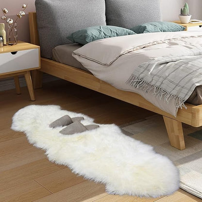 MH MYLUNE HOME Genuine Sheepskin Rug, New Zealand Luxury Sheepskin Carpet Natural, Real Sheepskin Seat/Chair Cover Soft, Sheepskin Runner for Bedroom/Living Room,2 X 6 Ivory White