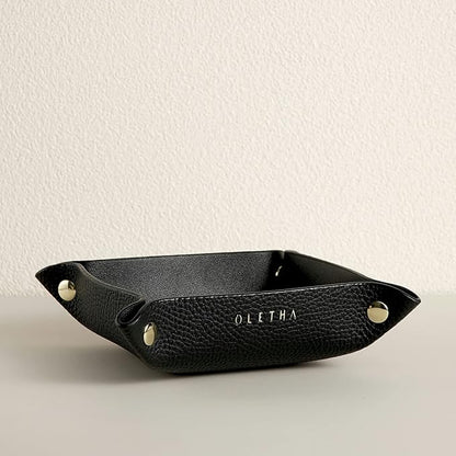 OLETHA Small Foldable Valet Tray - Aesthetic Desk Organizer for Home, Office & Travel - Portable Catch All Bowl for Keys, Jewelry & Essentials - Black