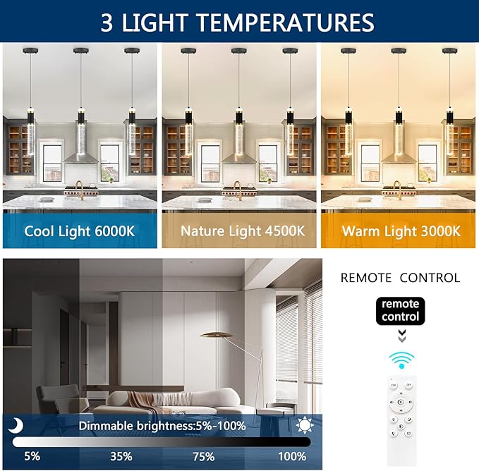 Modern Chandeliers Kitchen Island Pendant Lighting LED Dimmable Lights Hanging Chandelier Crystal Lighting Fixtures Chic Flush Mount Pendant Lighting for Dining Room Bedoom Bathroom 2700K 6000K