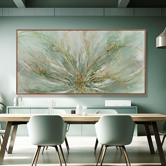 YJYart Abstract Canvas Wall Art Gold Line Wall Posters Green Wall Decor 36"x70" Oversized Artwork for Bedroom Dining Room Walls