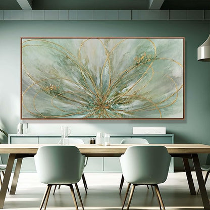 YJYart Abstract Canvas Wall Art Gold Line Wall Posters Green Wall Decor 36"x70" Oversized Artwork for Bedroom Dining Room Walls