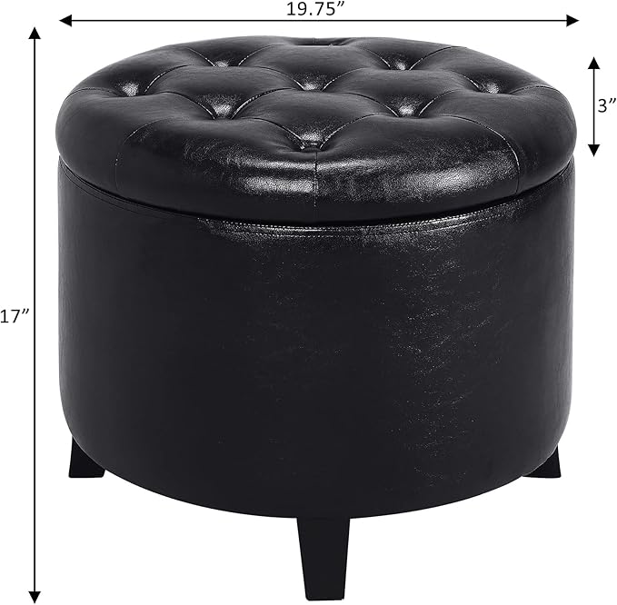 Convenience Concepts Designs4Comfort Storage Ottoman, Black Faux Leather