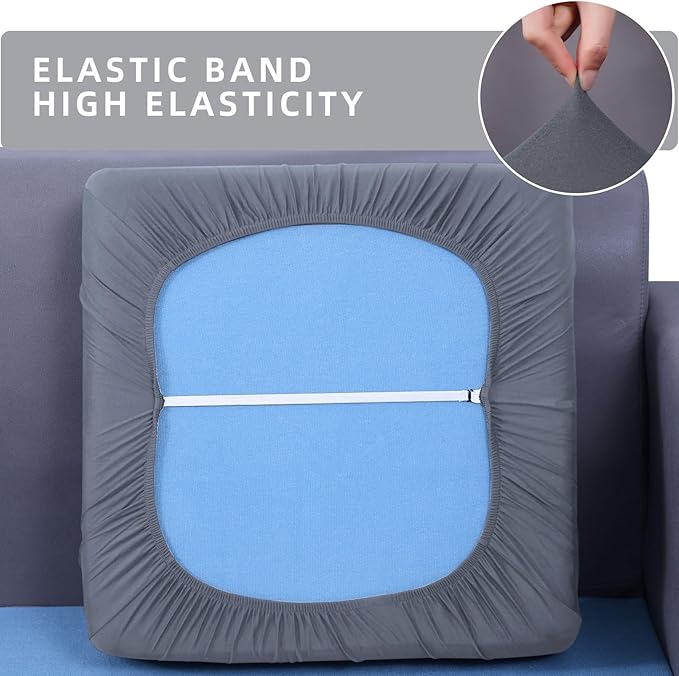 hyha Waterproof Couch Cushion Covers, Stretch Sofa Couch Seat Slipcover for Dog Washable, Non-Slip Waterproof Outdoor Cushion Covers for Patio Furniture Replacement (1 Piece for Medium, Dark Grey)