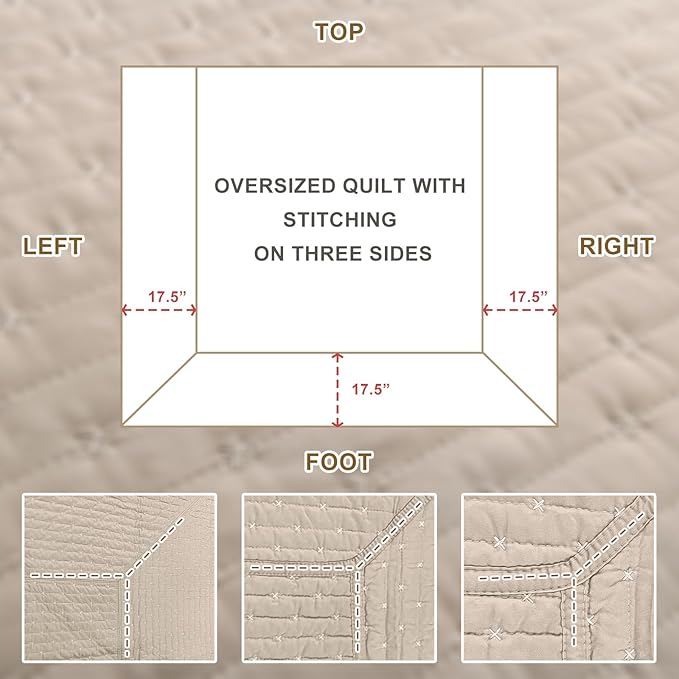 Sanracie Cal King Quilt Set 120"x120", 100% Cotton Linen Colored Oversized King Bedspread Coverlet Set Super Large Wide Lightweight Cozy Cloud Quilts Thin Comforter Bed Cover for All Season