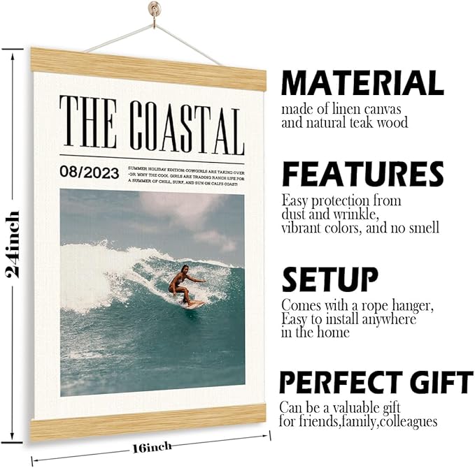 YGSDZY The Coastal Canvas Poster, Trendy Surfer Girl Poster, Outdoorsy Wall Art, Beach House Decor, Aesthetic Ocean Hanging Posters, Surfing Lover Room Decors, Gift for Her, 11.8 * 15.7