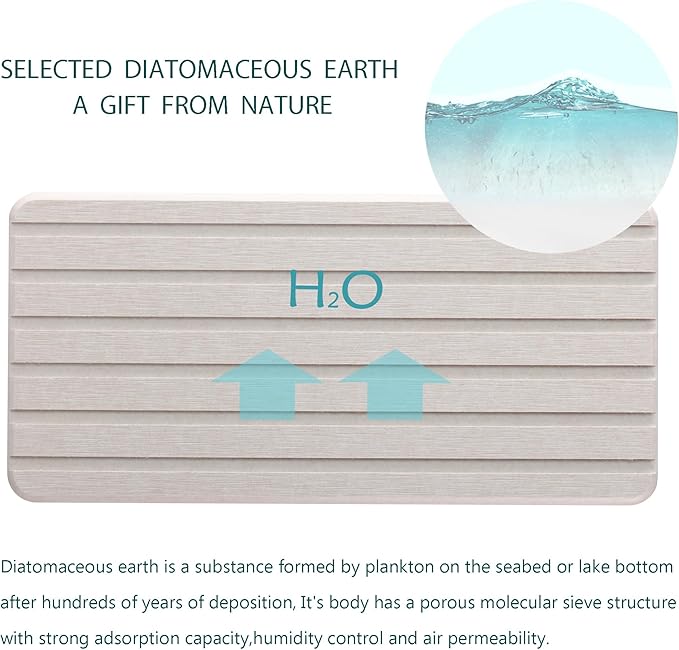 2 PCS Water Absorbent Diatomite Coasters Rectangle, Grooved Design, Water Absorbing Stone Used for Hand Soaps & Plants & toiletries in The Modern Home