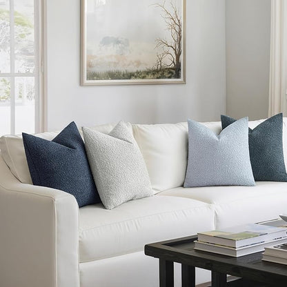 MIULEE Pack of 4 Decorative Textured Boucle Throw Pillow Covers 22x22 Inch Neutral Blue Accent Euro Sham Pillow Cases Couch Cushion Covers Modern Farmhouse Boho Chair Sofa Bed Livingroom Home Decor