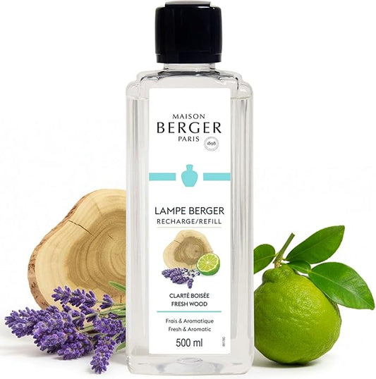 Maison Berger Fresh Wood Lampe Berger Refill, 500 ml (16.9 fl oz), Odor-Neutralizing Home Fragrance Oil for Maison Berger Lamps, Bergamot, Marine Notes, Pineapple, Lavender, Made in France