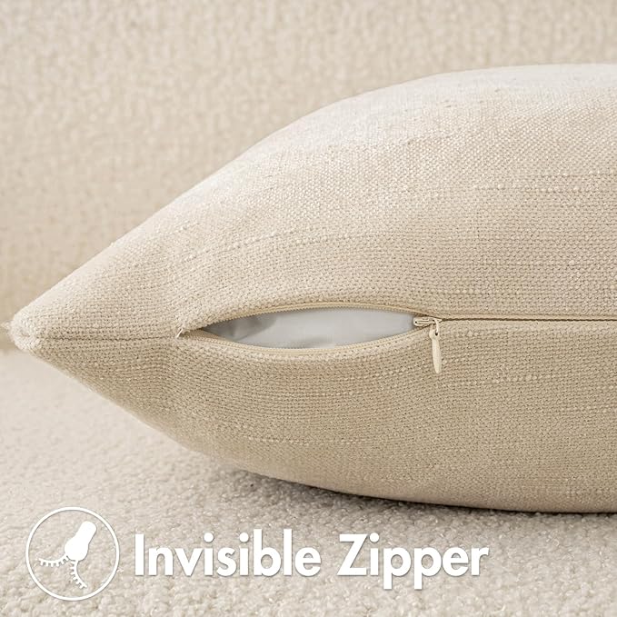 MIULEE Pack of 2 Decorative Throw Pillow Covers Soft Chenille Throw Pillows Solid Textured Cushion Covers Christmas Home Decor for Couch Sofa Bedroom Living Room 18x18 Inch, Light Beige