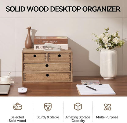 Kirigen Wood Desktop Storage Cabinet/Workspace Document Office necessity Organizer with 4 Drawers/Home,office Letter Mail Sorter with 3 levels/Hold Makeup Box (BR, 3-layer &4 drawers) Dark brown