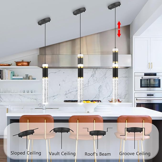 3-packs Pendant Lighting for Kitchen Island Mini Chandeliers Crystal Dining Room Hanging Lights LED Dimmable Drop Lights Ceiling Lighting Fixture Kitchen Sink Light Bathroom Bedroom 2700K 6000K