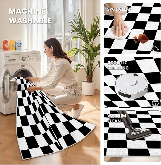 Black and White Checkered Rug for Living Room, 3x5 Area Rugs, Checkered Area Rug, Geometric Plaid Rugs, Washable Non Slip Retro Carpet Home Floor Decor