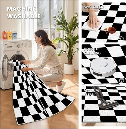 Black and White Checkered Rug for Living Room, 5x7 Area Rugs, Checkered Area Rug, Geometric Plaid Large Rugs, Geometrical Washable Non Slip Retro Carpet Home Floor Decor