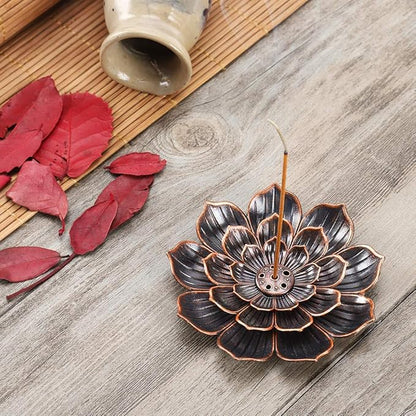 Accmor Zinc Alloy Incense Holder, Lotus Stick Incense Burner, Incense Holder for Stick/Coil/Cone Incense with Ash Catcher, Copper, 2 Pack