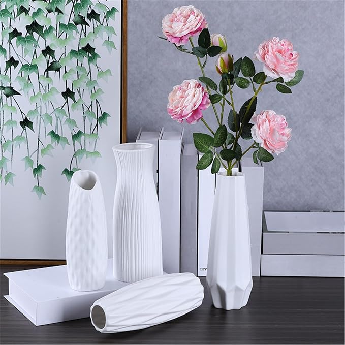 Peohud 4 Pack White Ceramic Vases, 9.5 Inch Tall Flower Vases for Home Decor, Modern Minimalist Floral Vase for Table Shelf Bedroom Kitchen Living Room Centerpieces