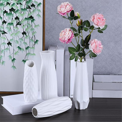Peohud 4 Pack White Ceramic Vases, 9.5 Inch Tall Flower Vases for Home Decor, Modern Minimalist Floral Vase for Table Shelf Bedroom Kitchen Living Room Centerpieces