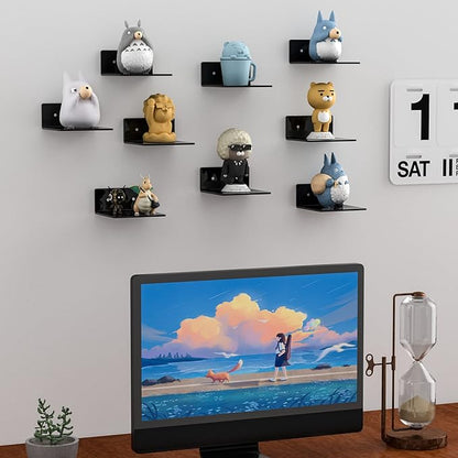 Sezanrpt 6 Inches Acrylic Small Wall Shelves 2 Pack, Floating Shelf for Wall Mounting, Acrylic Display Ledges for Funko Pop Figures, Home Décor, Living Room, Gaming Room, Plants(6 inch, Black)