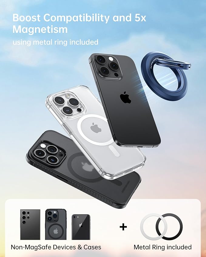 SYNCWIRE for MagSafe Ring Phone Holder, 360° Rotation Magnetic Cell Phone Grip Dual-Sided Magnets Phone Ring Kickstand Compatible with iPhone 17 16 15 14 13 12 Pro Max MagSafe, Android, Samsung etc.