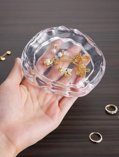 NiHome Clear Glass Jewelry Tray, Ring Dish and Trinket Holder for Women, Gift for Birthday, Anniversary, Christmas, or Valentine’s Day, Decorative Organizer for Vanity, Bathroom, or Bedroom