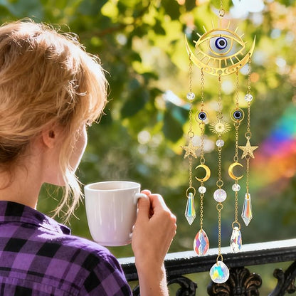 Crystal Suncatcher, Suncatcher for Windows Hanging Indoor Outdoor, Evil Eye Sun Catchers Prisms Rainbow Maker Home Garden Backyard Ceiling Room Decor for Valentines's and Mother's Day Birthday Gift