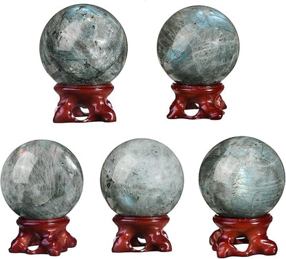 Nupuyai Natural Moonstone Crystal Ball with Resin Stand, Healing Crystal Sphere for Home Decor 2.01"-2.36"(51mm-60mm)